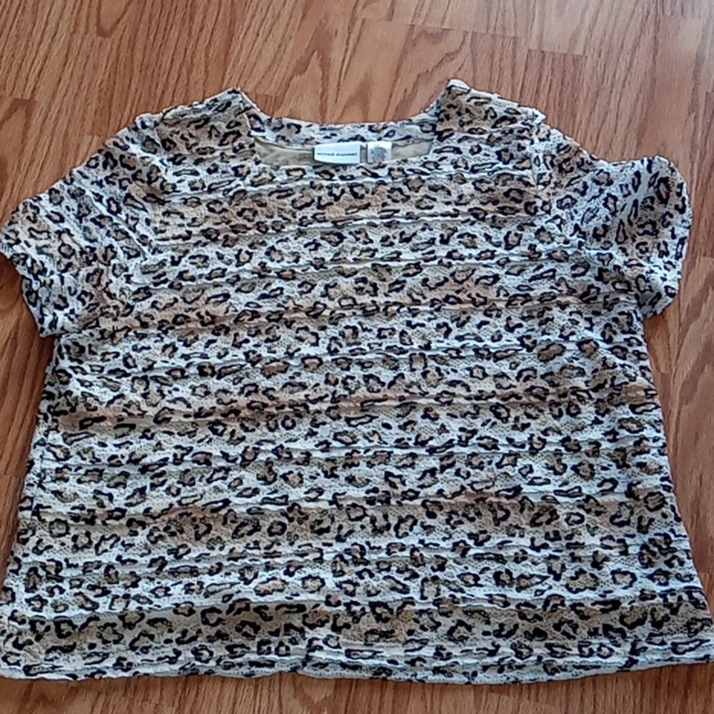 Alfred Dunner Size XL Leopard Print Short Sleeve Blouse Top